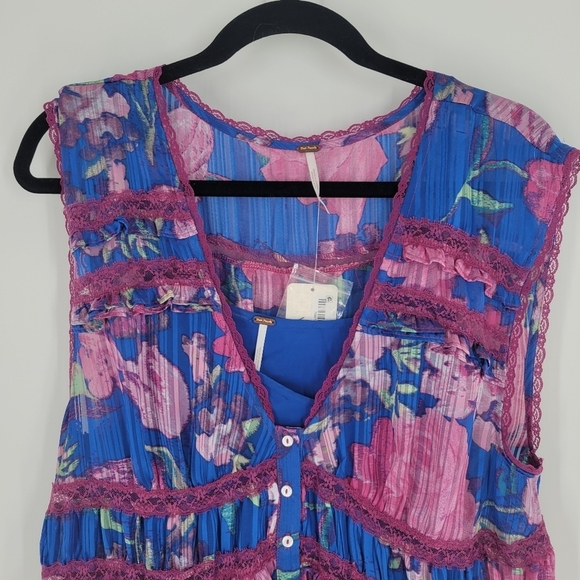 Free People Spring Fling Mini violet dress blue pink purple lace button down - Picture 3 of 4